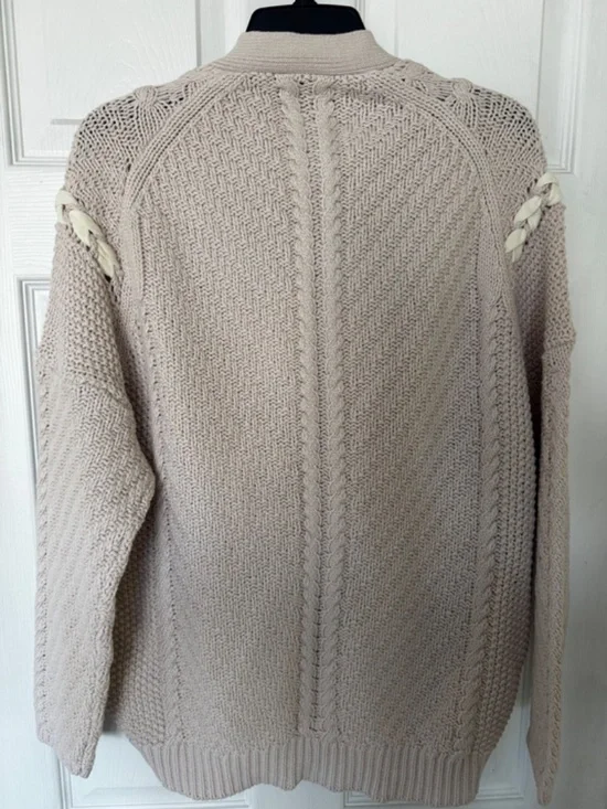 Michael Stars Relaxed Open Front Cocoon Ribbon Detail Beige Cardigan NWOT Size S - Picture 2 of 7